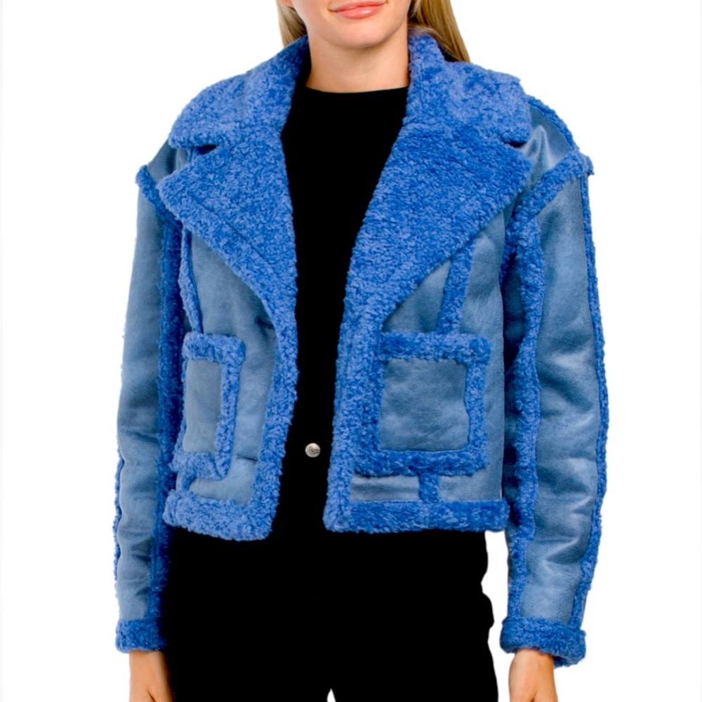7 for All ManKind Faux Suede and Sherpa Cropped Jacket  M